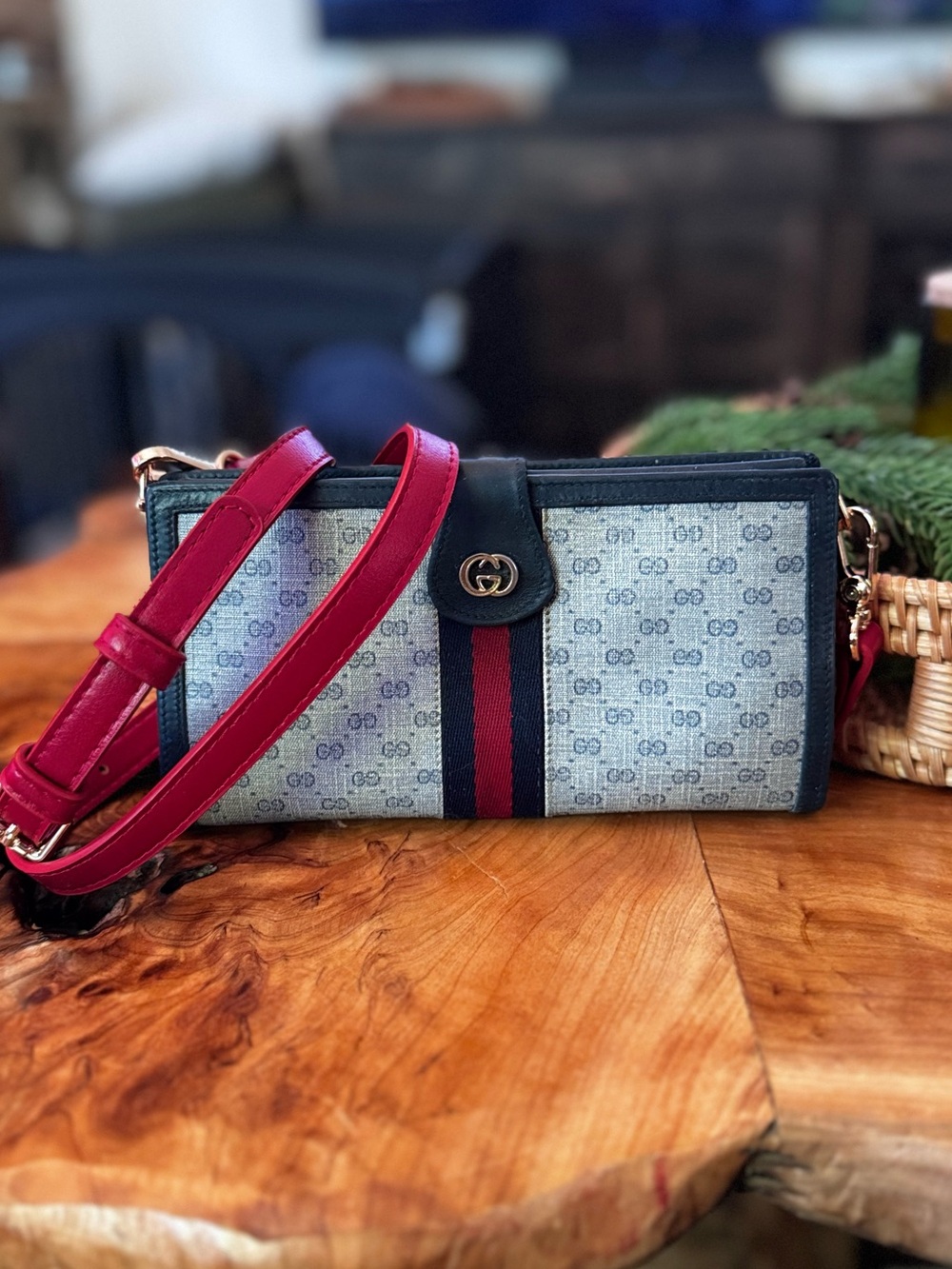 GUCCI Micro GG Logo Webbing PVC Leather Long Bifold Wallet/converted Crossbody - Picture 3 of 17